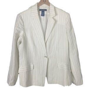 EVAN-PICONE Linen Blend Green Cream Stripe Blazer 1-button Closure 12